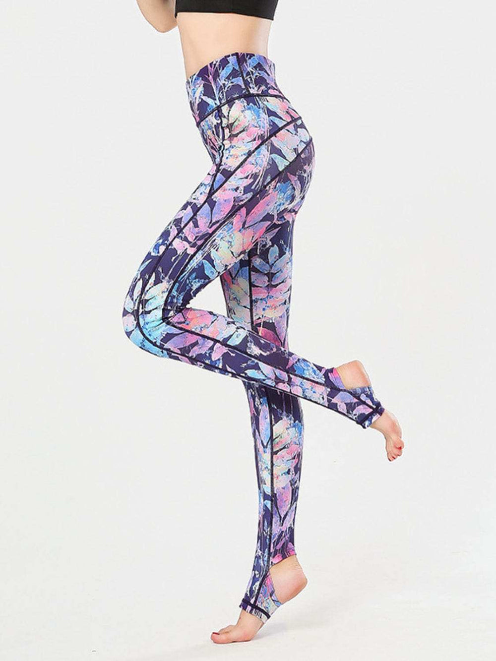 Printed Wide Waistband Active Leggings with Stirrups - Trendsi - Flyclothing LLC