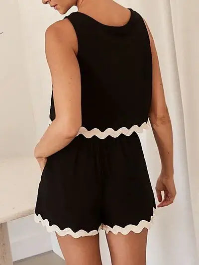Contrast Trim Round Neck Tank and Shots Set - Trendsi - Flyclothing LLC