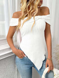 Ribbed Off-Shoulder Asymmetrical Hem T-Shirt - Trendsi - Flyclothing LLC