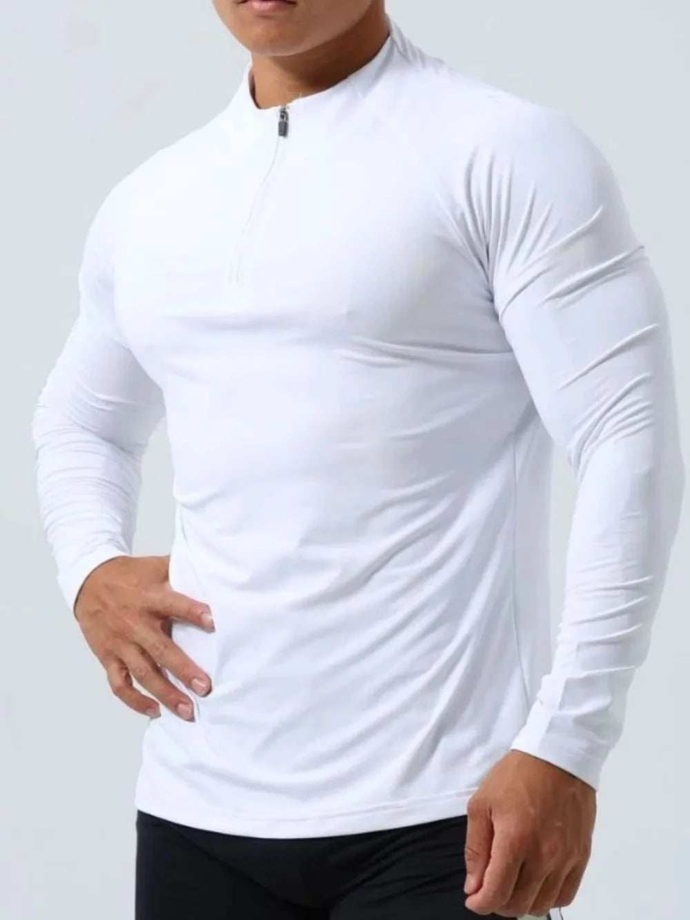 Men's Plus Size Quarter Zip Long Sleeve Top - Trendsi - Flyclothing LLC