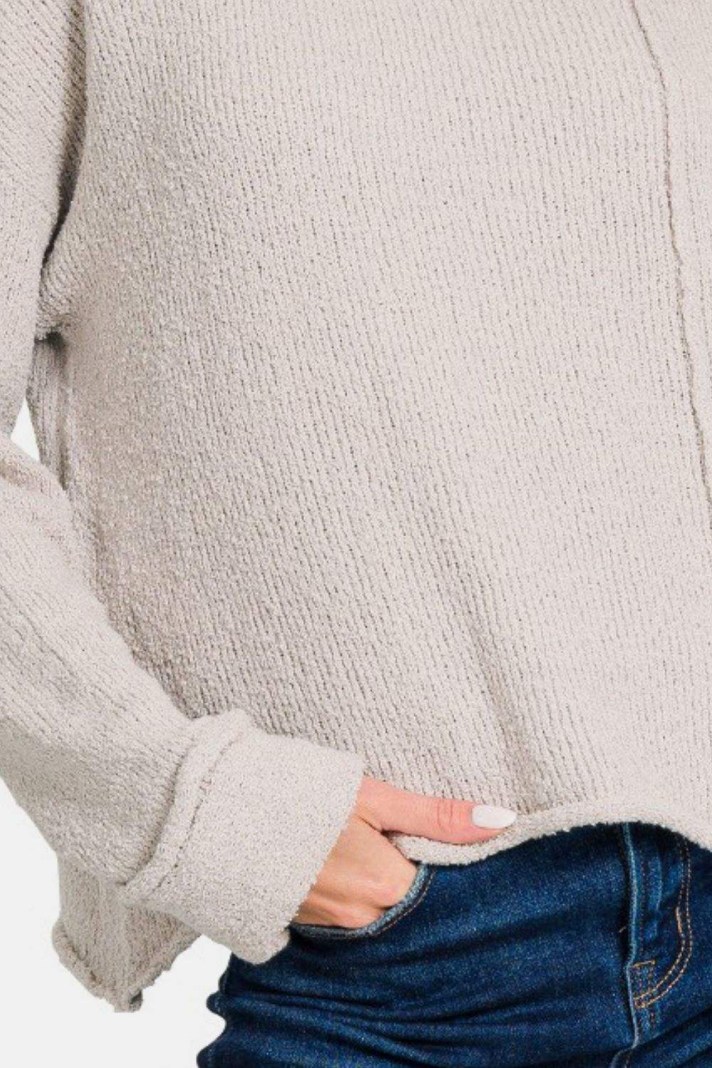 Zenana Asymmetric Hem Drop Shoulder Sweater - Trendsi - Flyclothing LLC