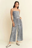 Davi & Dani Leopard Spaghetti Straps Wide Leg Jumpsuit - Trendsi