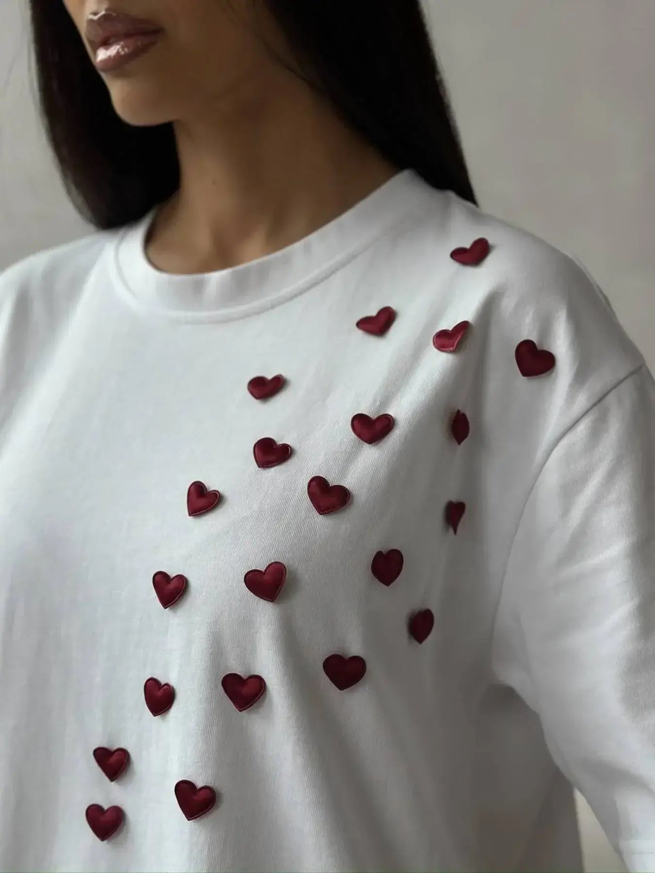 Plus Size Heart Round Neck Short Sleeve T-Shirt - Trendsi - Flyclothing LLC