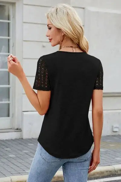 Smocked Round Neck Short Sleeve T-Shirt - Trendsi - Flyclothing LLC