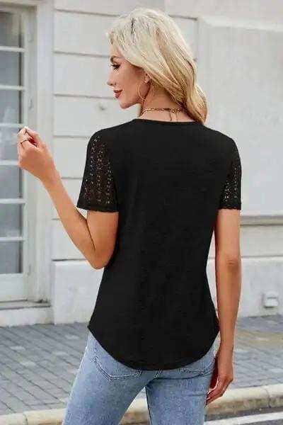 Smocked Round Neck Short Sleeve T-Shirt - Trendsi - Flyclothing LLC