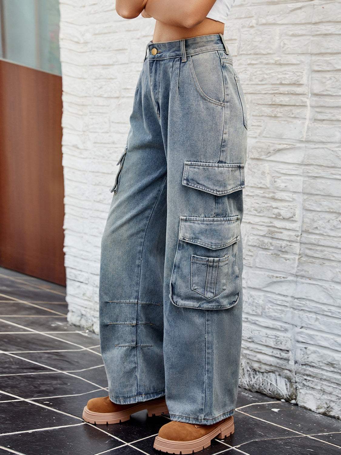 Washed Jeans with Pockets - Trendsi - Flyclothing LLC