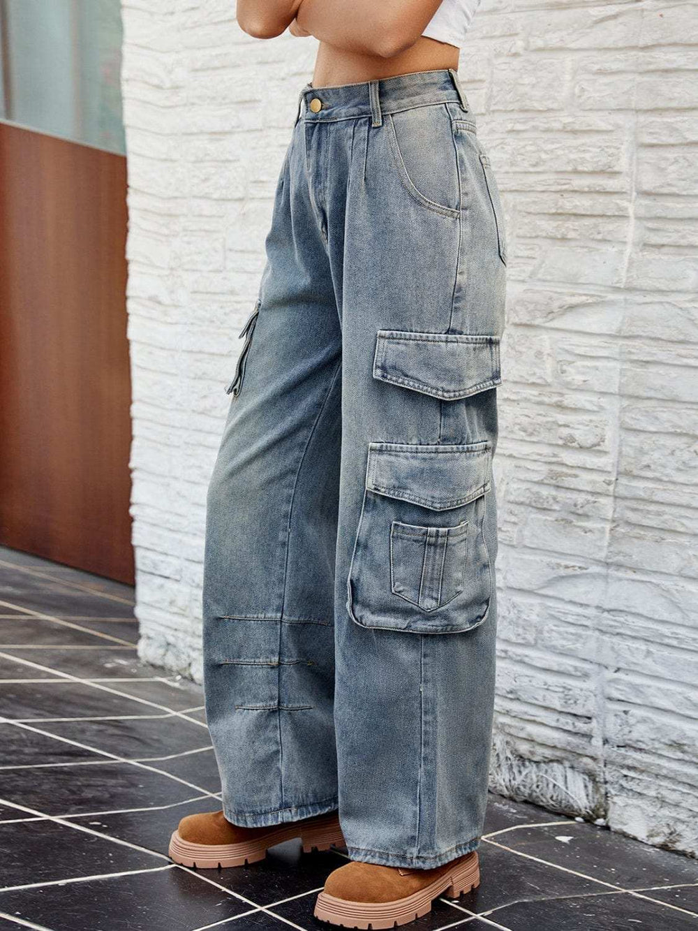 Washed Jeans with Pockets - Trendsi - Flyclothing LLC