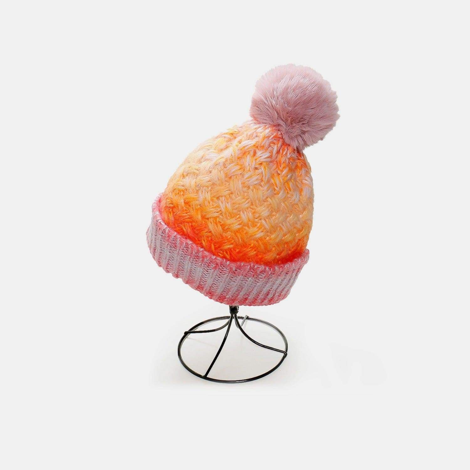 Gradient Knit Hat with Pompom - Trendsi - Flyclothing LLC