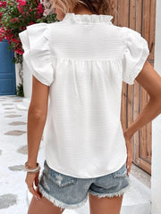 Ruffled Notched Cap Sleeve Blouse - Trendsi