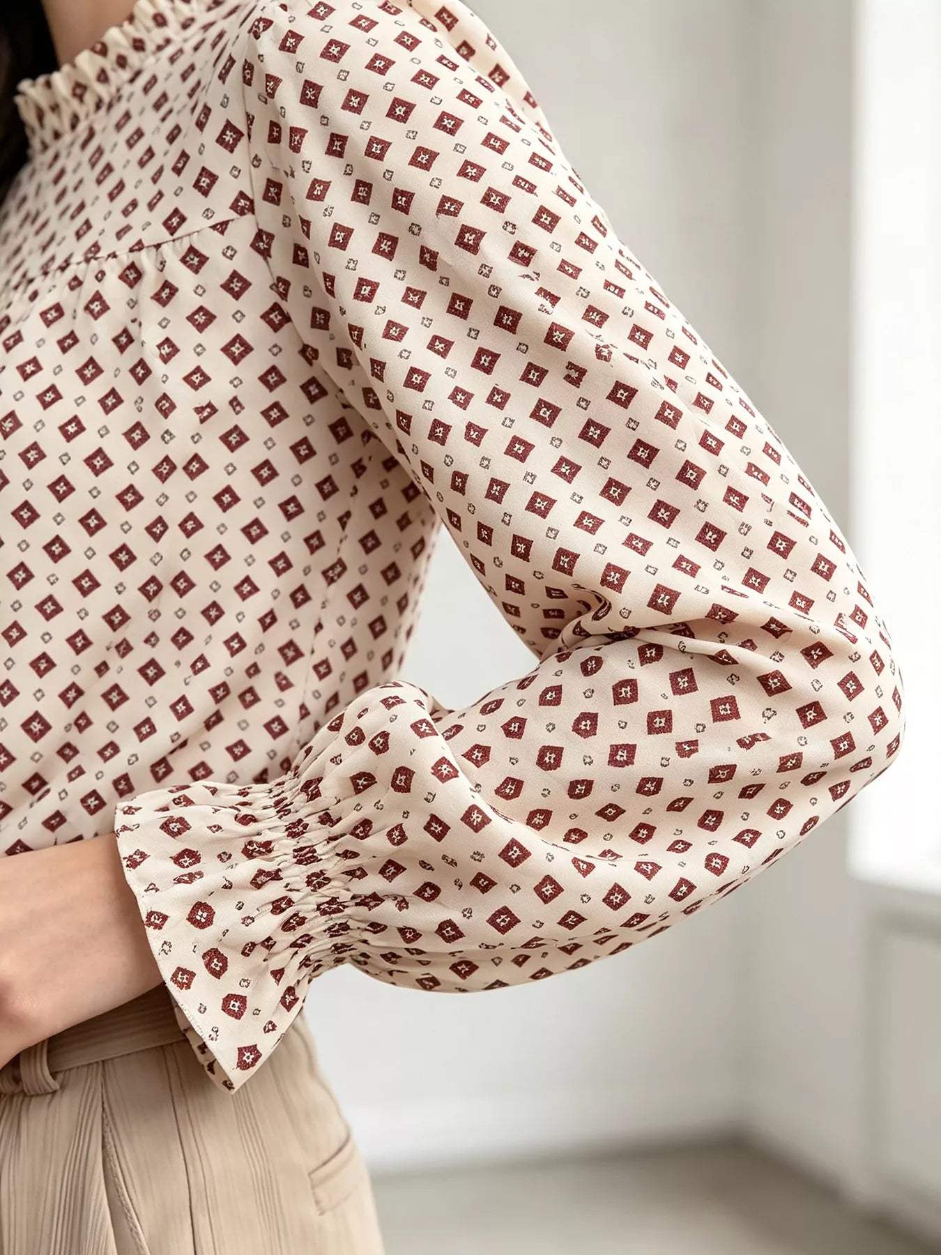 Printed Flounce Sleeve Blouse - Trendsi - Flyclothing LLC