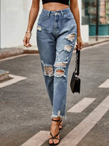 Distressed Raw Hem Jeans with Pockets - Trendsi - Flyclothing LLC