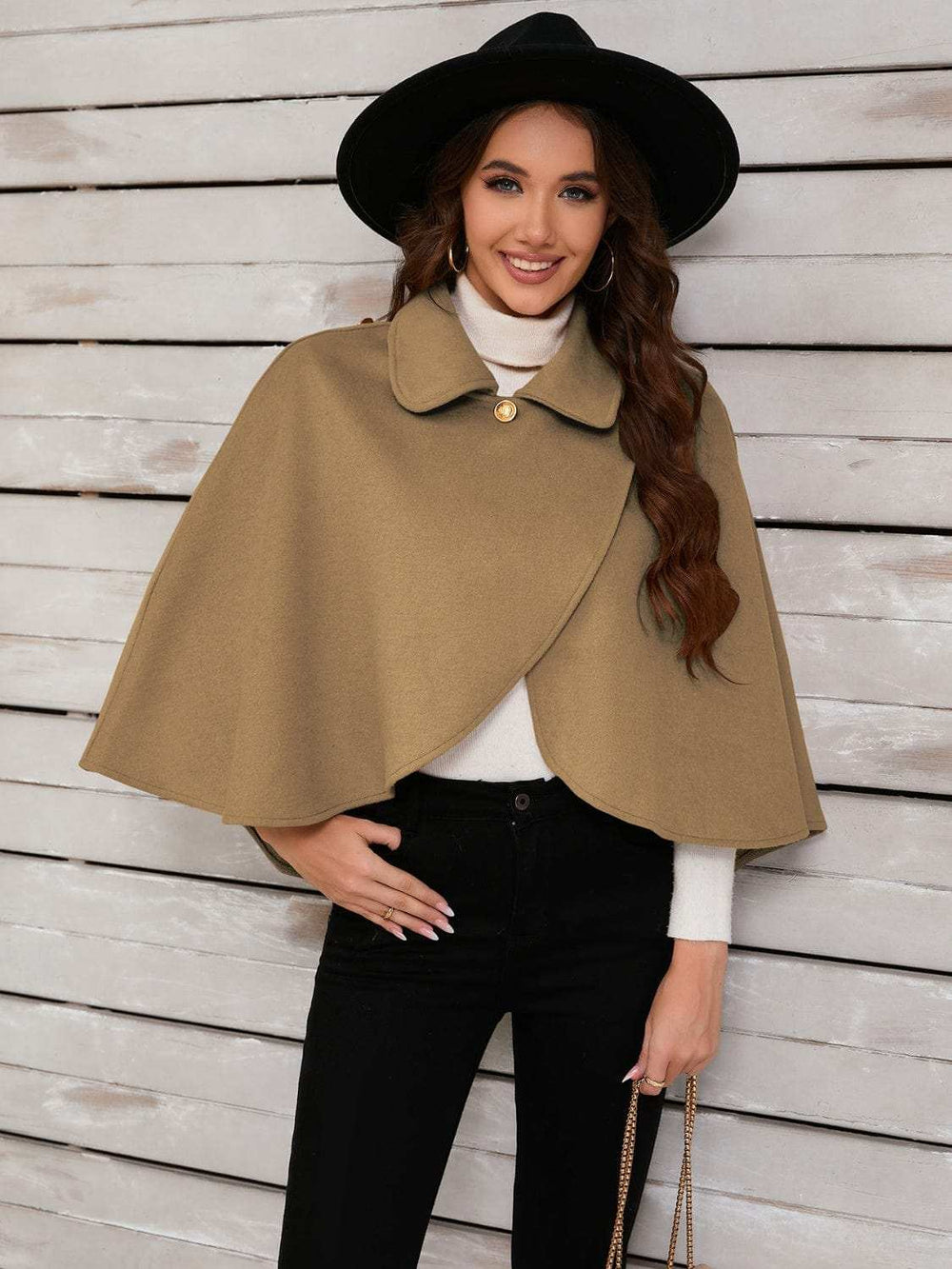 Collared Neck Cropped Cape - Trendsi - Flyclothing LLC