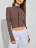 Zip Up Long Sleeve Active Outerwear - Trendsi