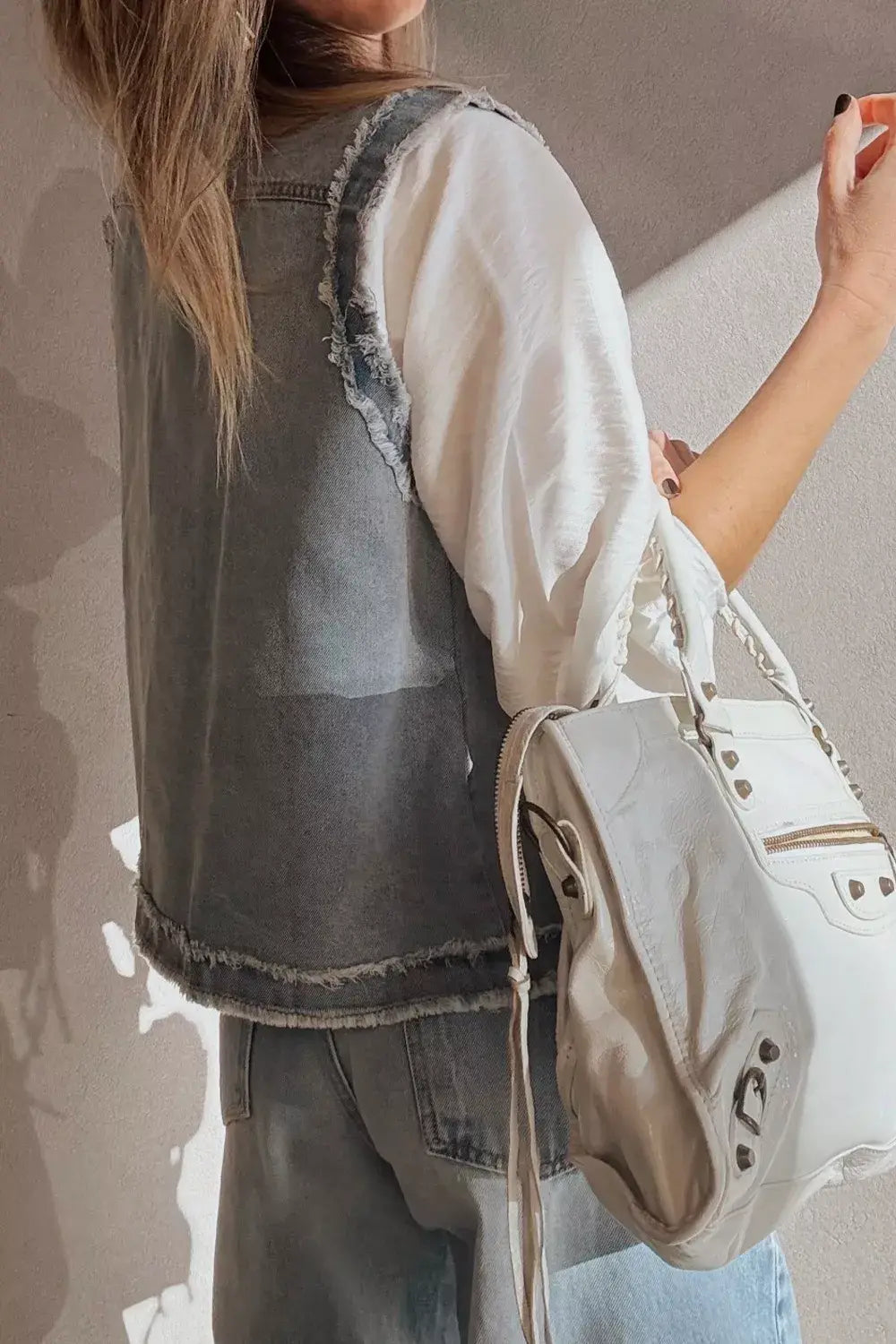 Frayed Edge Flap Pockets Denim Vest Jacket - Trendsi - Flyclothing LLC