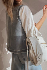 Frayed Edge Flap Pockets Denim Vest Jacket - Trendsi - Flyclothing LLC