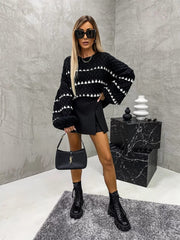 Contrast Round Neck Long Sleeve Sweater - Trendsi