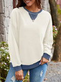 Contrast Round Neck Long Sleeve Sweatshirt - Trendsi - Flyclothing LLC