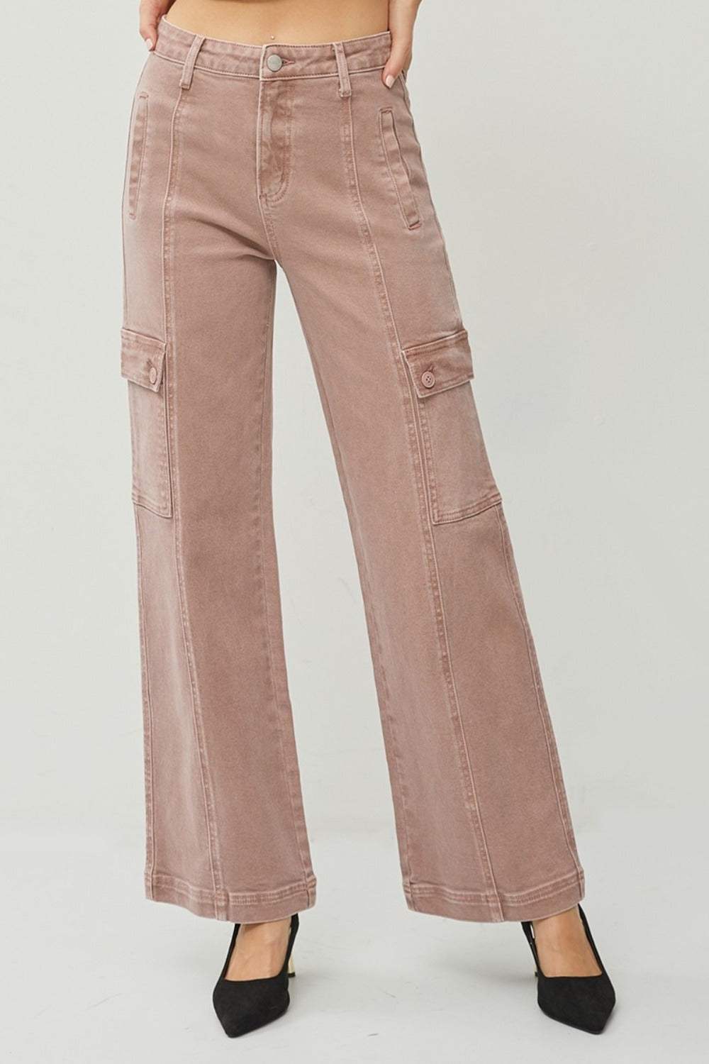 RISEN Full Size High Rise Wide Leg Cargo Jeans - Trendsi - Flyclothing LLC