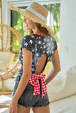 BiBi Star Print Knit Back Cut Out and Plaid Tied Top - Trendsi - Flyclothing LLC