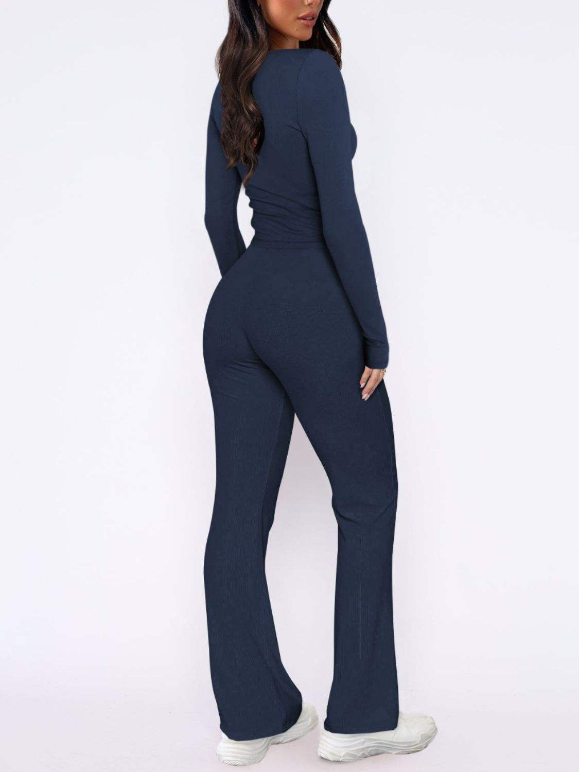 V-Neck Long Sleeve Top and Pants Set - Trendsi - Flyclothing LLC