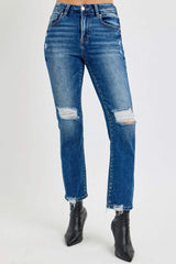 RISEN Full Size High Rise Distressed Crop Straight Jeans - Trendsi - Flyclothing LLC