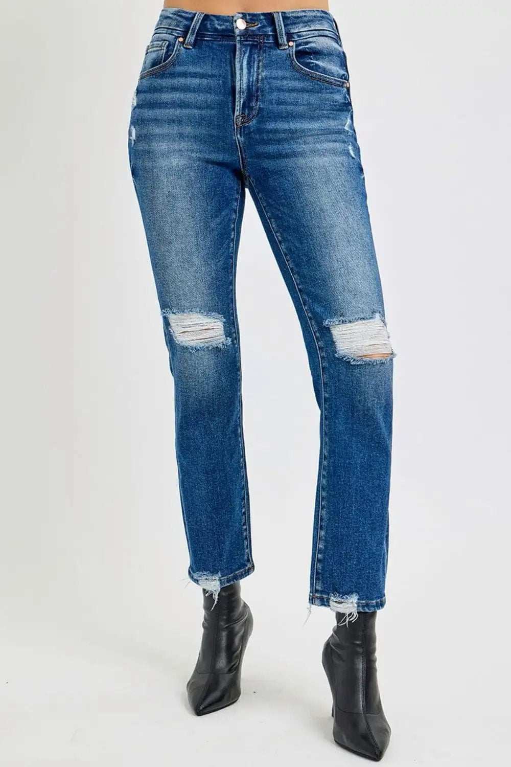 RISEN Full Size High Rise Distressed Crop Straight Jeans - Trendsi - Flyclothing LLC