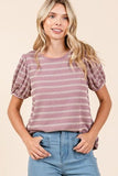 Mittoshop Contrast Striped Short Puff Sleeve Knit Top - Trendsi