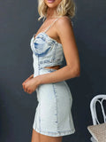 Cutout Back Sweetheart Neck Denim Cami Dress - Trendsi
