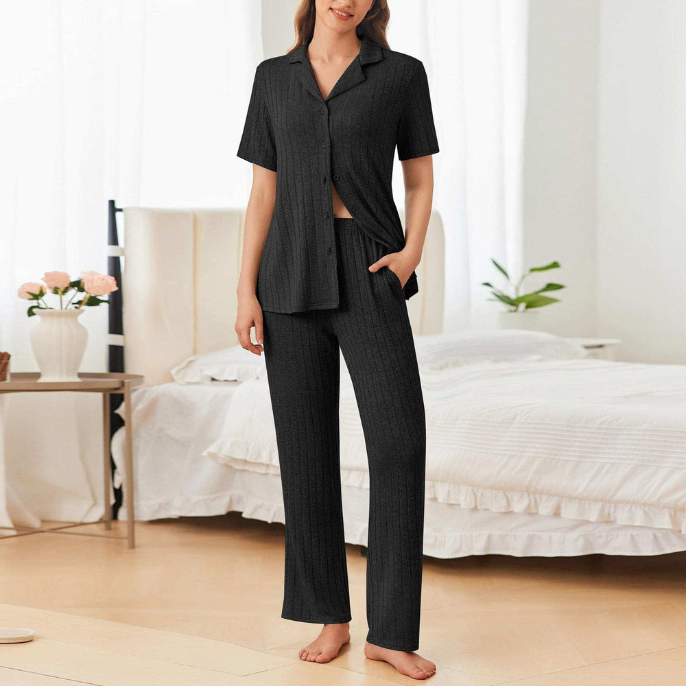 Button Down Long Sleeve Top and Pants Lounge Set - Trendsi - Flyclothing LLC