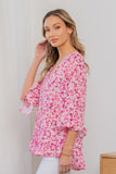Sew In Love Full Size Floral V-Neck Flounce Sleeve Top - Trendsi