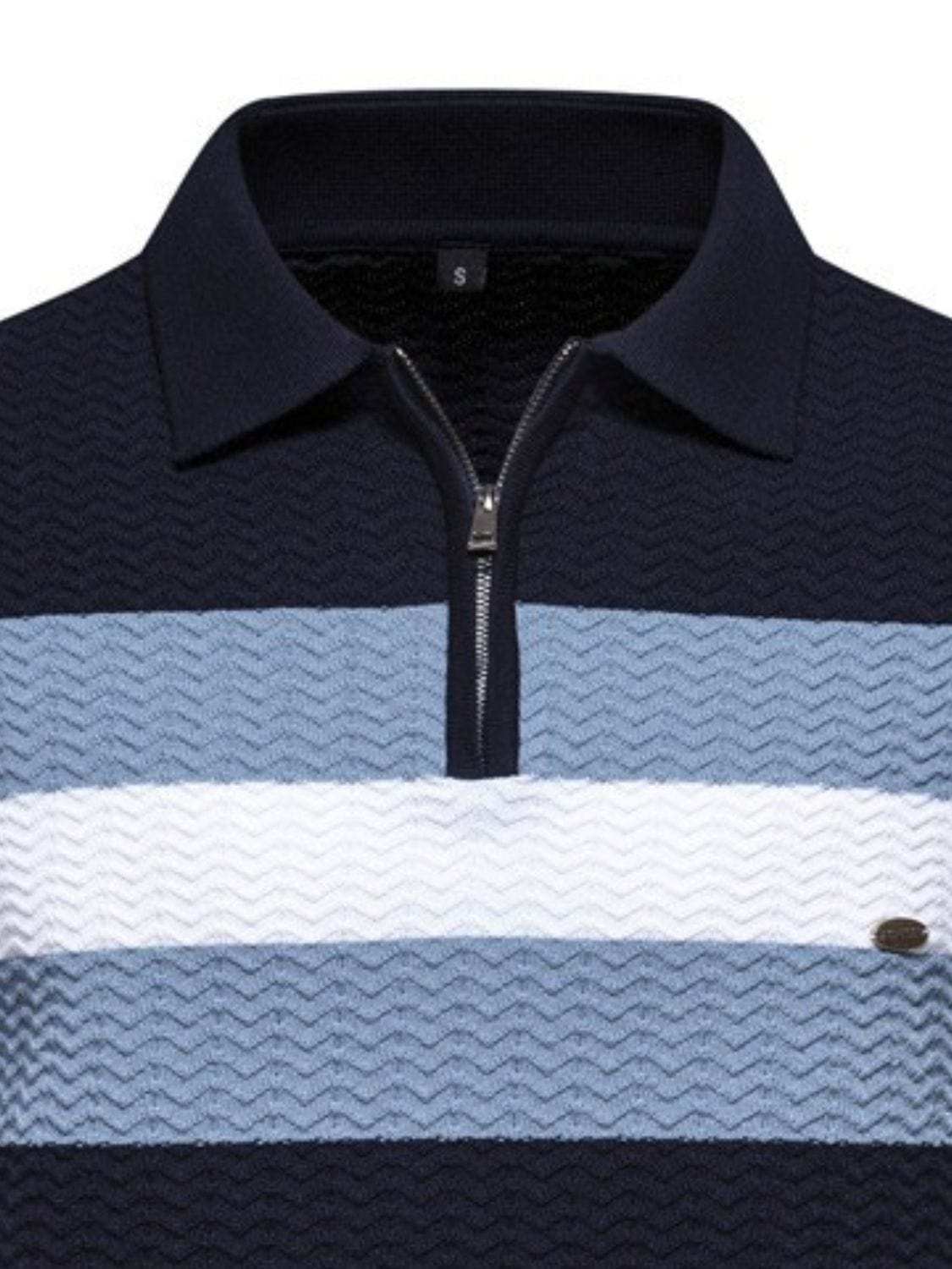 Men's Collared Neck Striped Texture Knit Polo - Trendsi - Flyclothing LLC