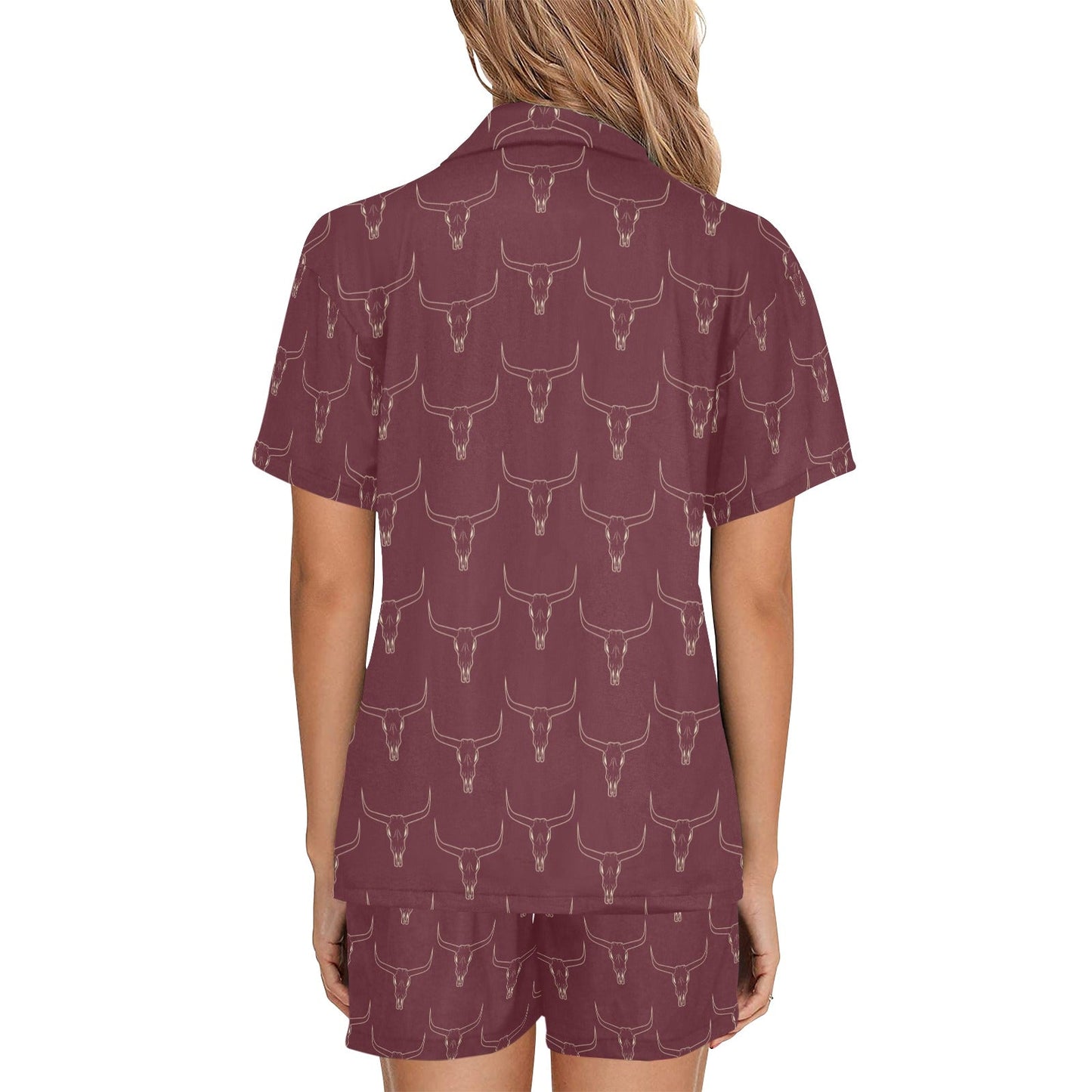 Baha Ranch Burgandy Longhorn Women's Western Pajama Set