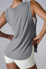 Slit Round Neck Active Tank - Trendsi - Flyclothing LLC