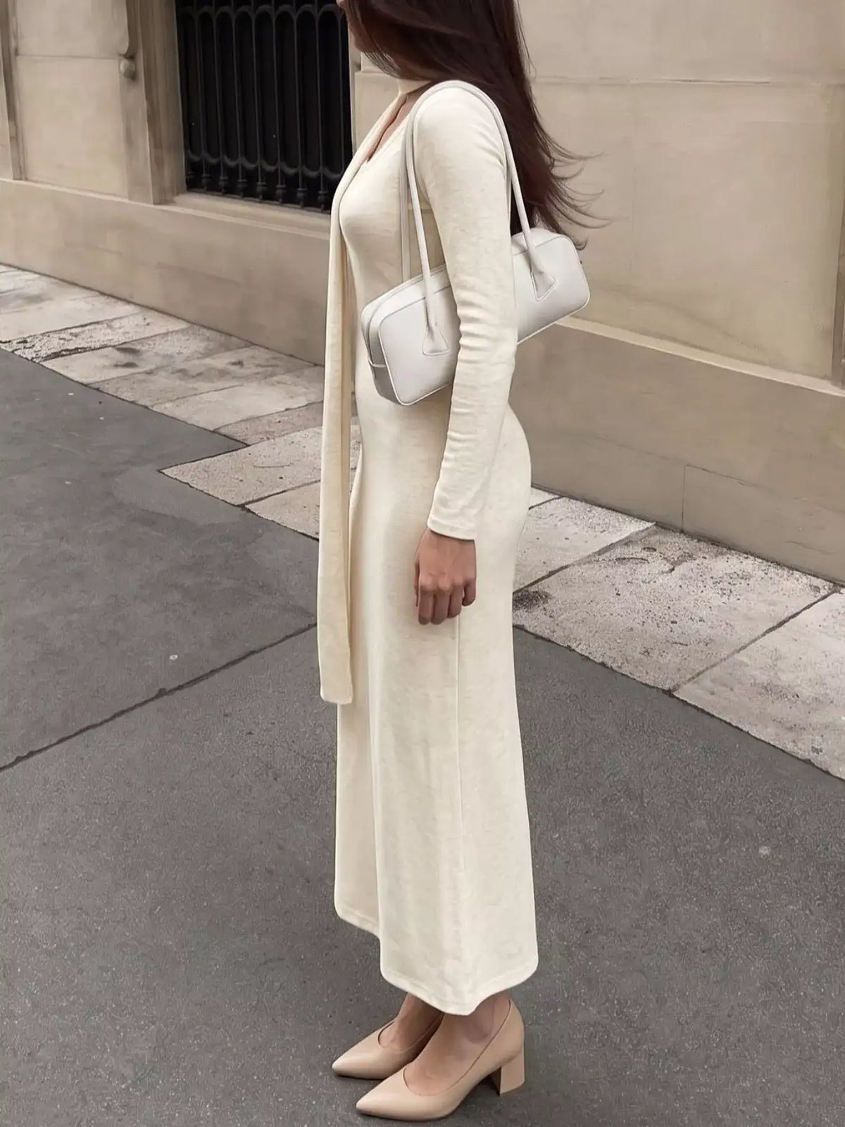 Round Neck Maxi Knit Dress with Matching Scarf - Trendsi - Flyclothing LLC
