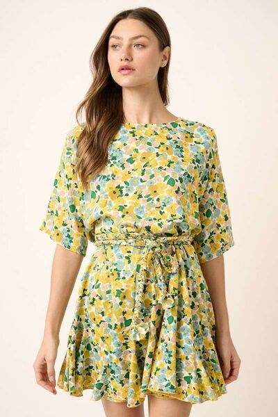 Mittoshop Floral Tie Waist Half Sleeve Mini Dress - Trendsi - Flyclothing LLC