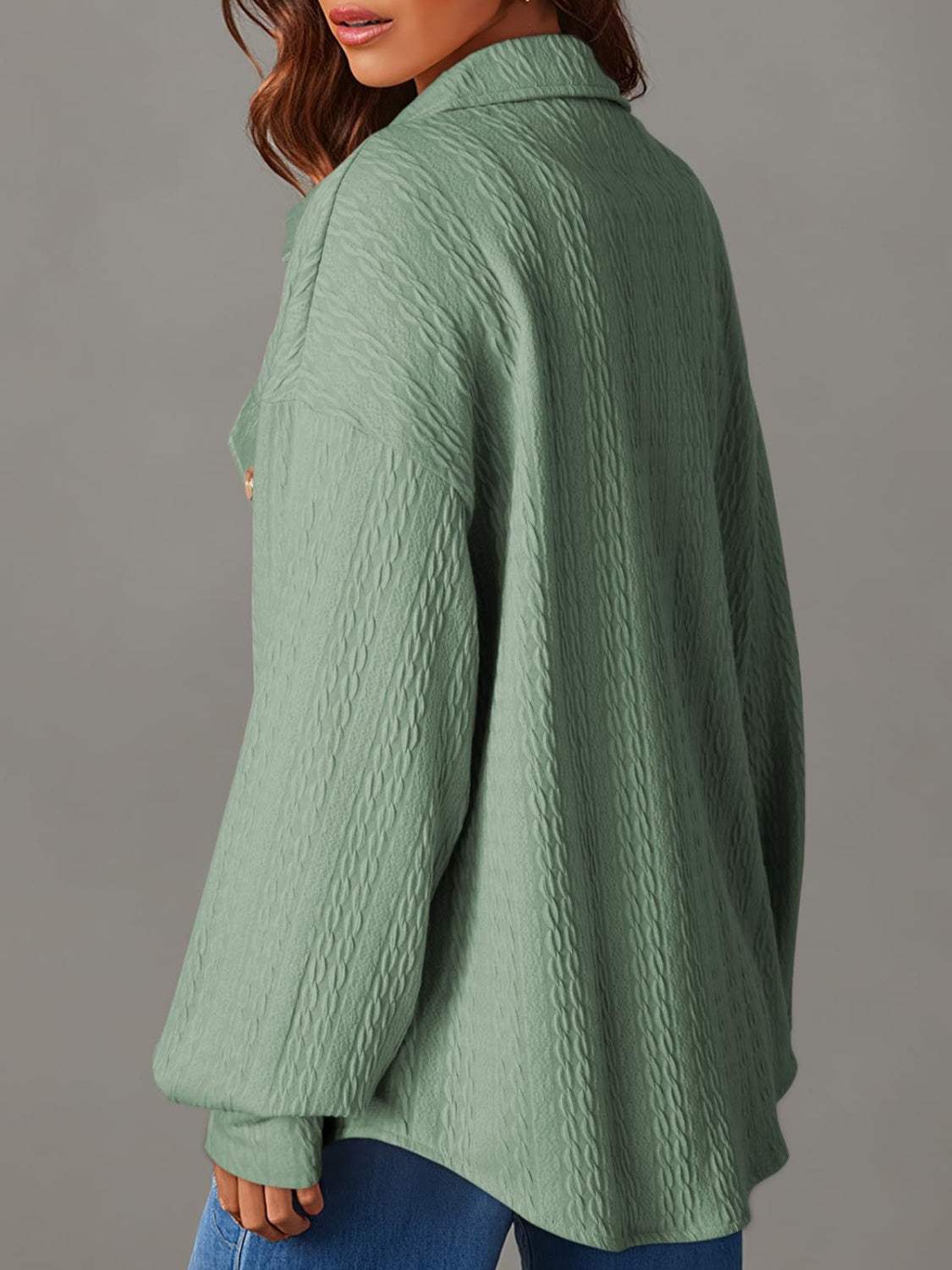 Textured Button Up Long Sleeve Shacket - Trendsi - Flyclothing LLC