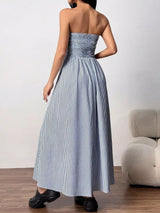 Striped Strapless Casual Maxi Dress - Trendsi - Flyclothing LLC