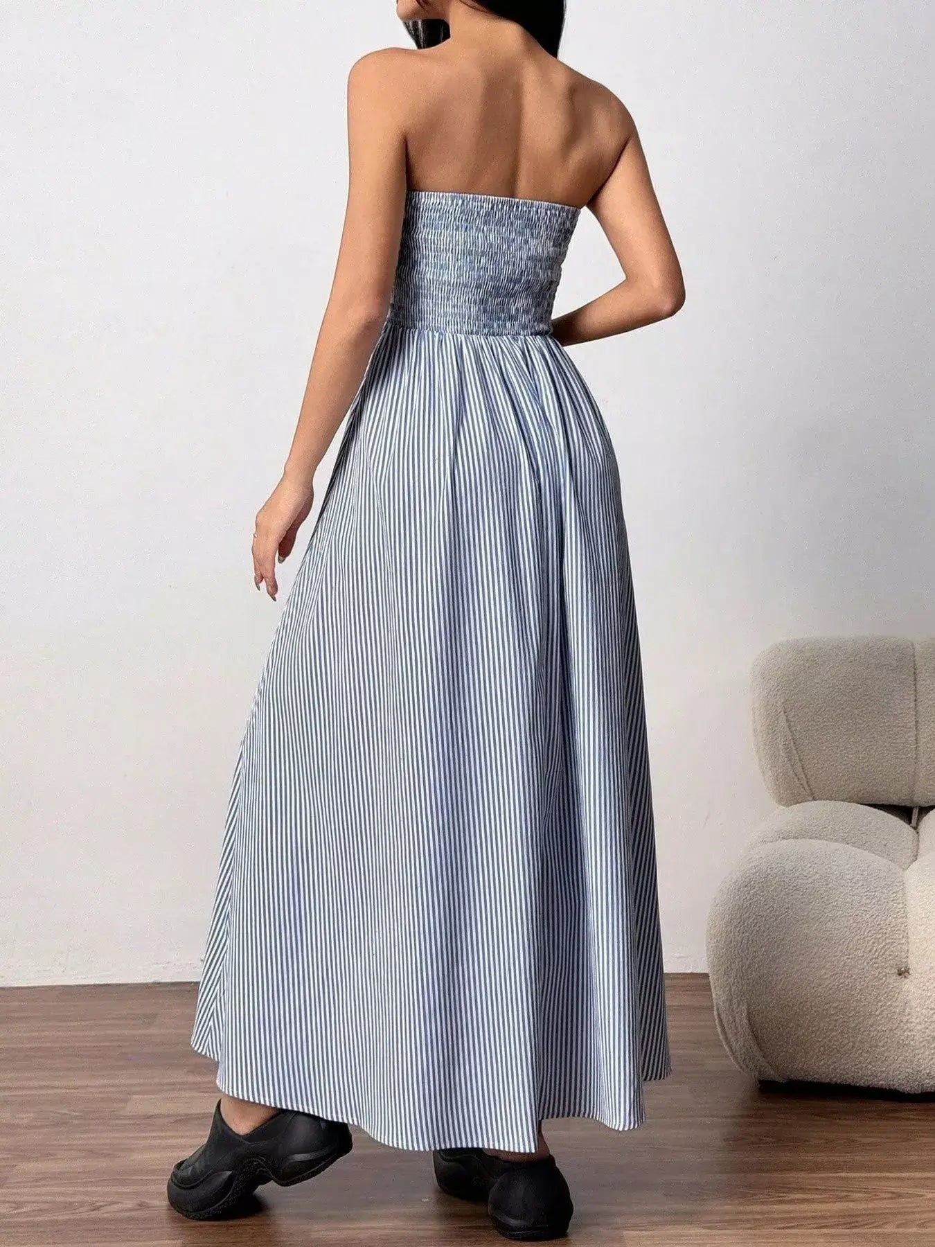 Striped Strapless Casual Maxi Dress - Trendsi - Flyclothing LLC