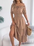 Smocked Off-Shoulder Tiered Dress - Trendsi - Flyclothing LLC