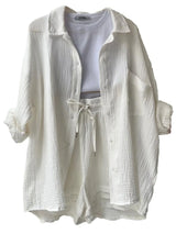 Textured Button Up Shirt and Shorts Set - Trendsi - Flyclothing LLC