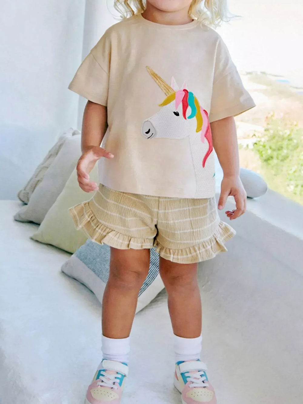 Children's Unicorn Top and Ruffle Trim Shorts Set - Trendsi - Flyclothing LLC