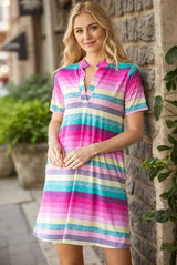 Heimish Full Size Striped Short Sleeve Mini Tee Dress Plus Size - Trendsi - Flyclothing LLC