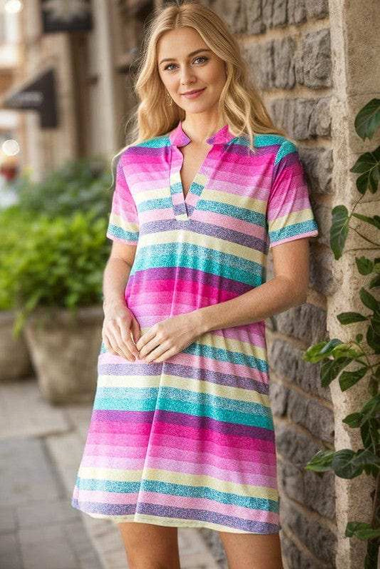 Heimish Full Size Striped Short Sleeve Mini Tee Dress Plus Size - Trendsi - Flyclothing LLC