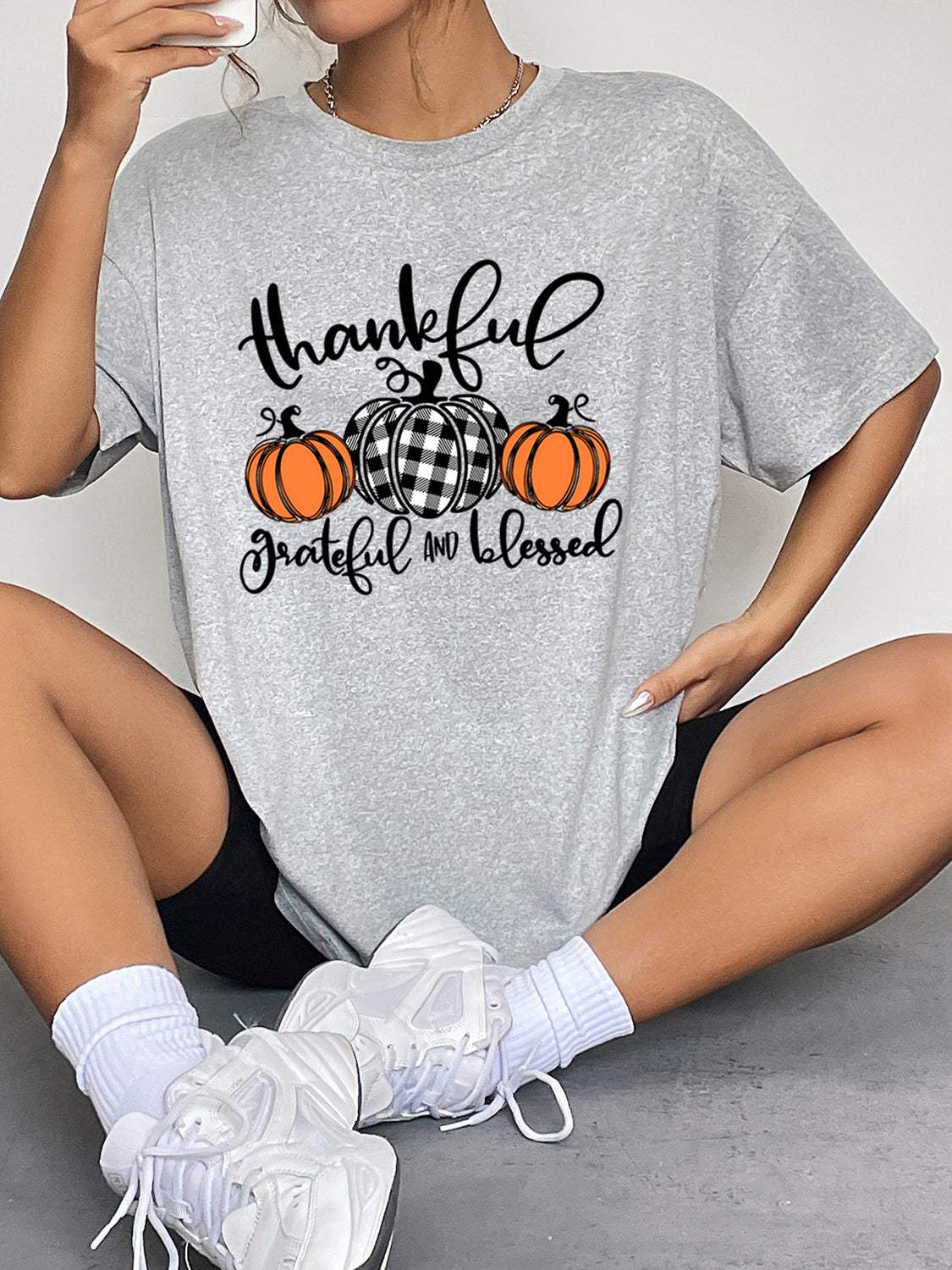 Round Neck Short Sleeve Fall Season Graphic T-Shirt - Trendsi - Flyclothing LLC
