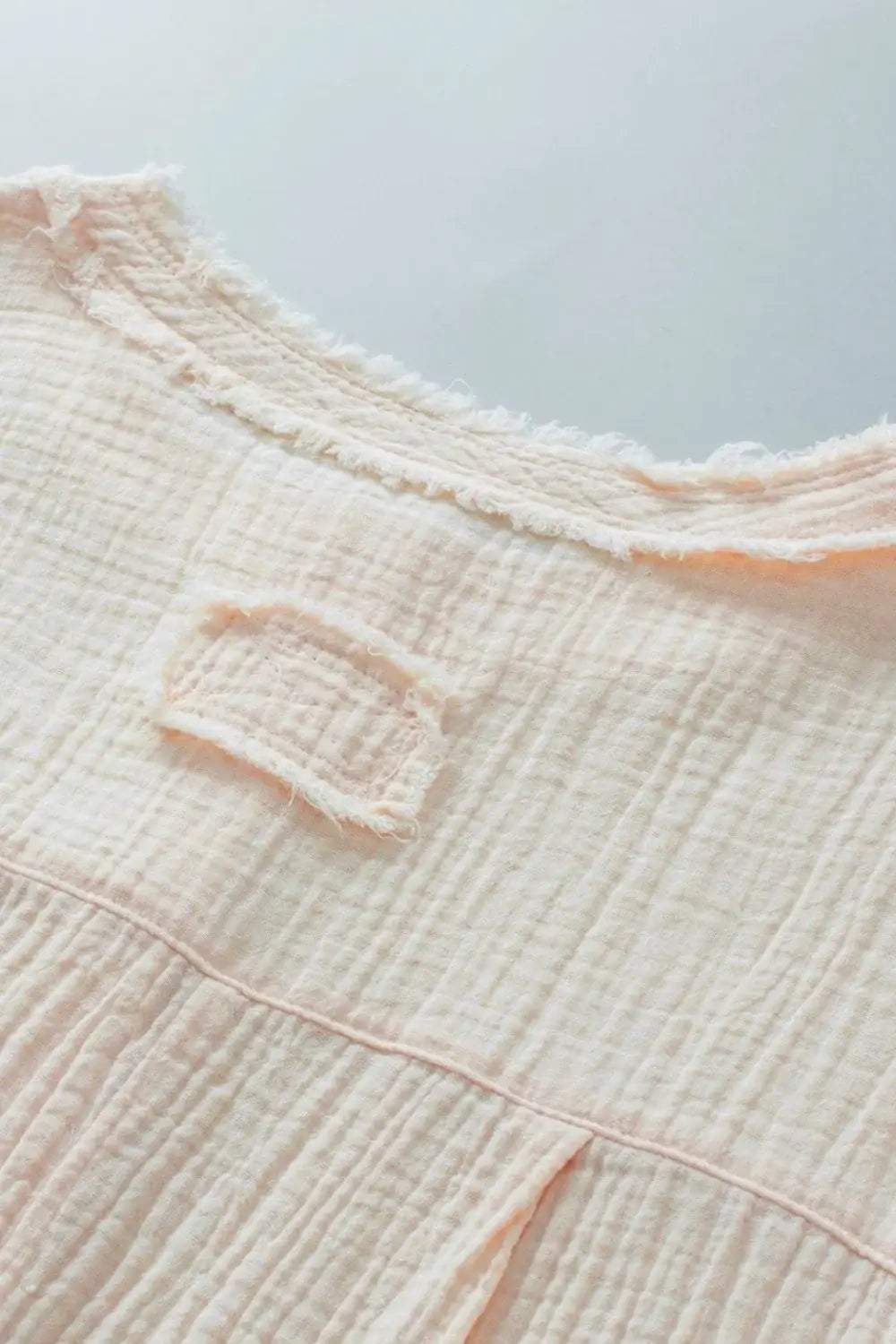 Textured Frayed Trim Half Button Short Sleeve Top - Trendsi - Flyclothing LLC