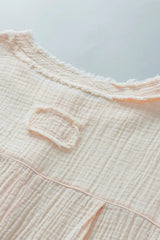 Textured Frayed Trim Half Button Short Sleeve Top - Trendsi - Flyclothing LLC
