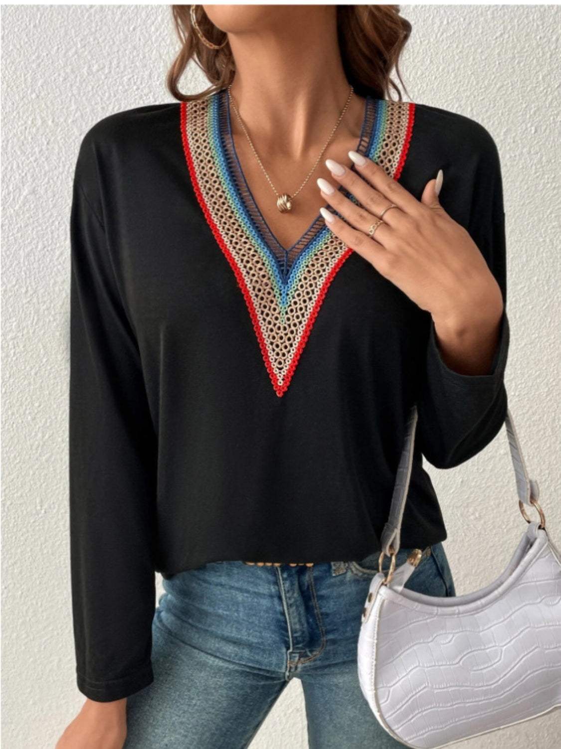 V-Neck Long Sleeve T-Shirt - Trendsi - Flyclothing LLC