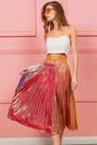 BiBi Metallic Color Block Pleats Midi Skirt - Trendsi - Flyclothing LLC
