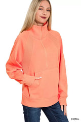 Zenana Half Zip Fleece Sweatshirt with kangaroo Pocket - Trendsi - Flyclothing LLC