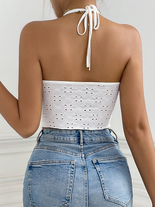 Eyelet Halter Neck Cami - Trendsi